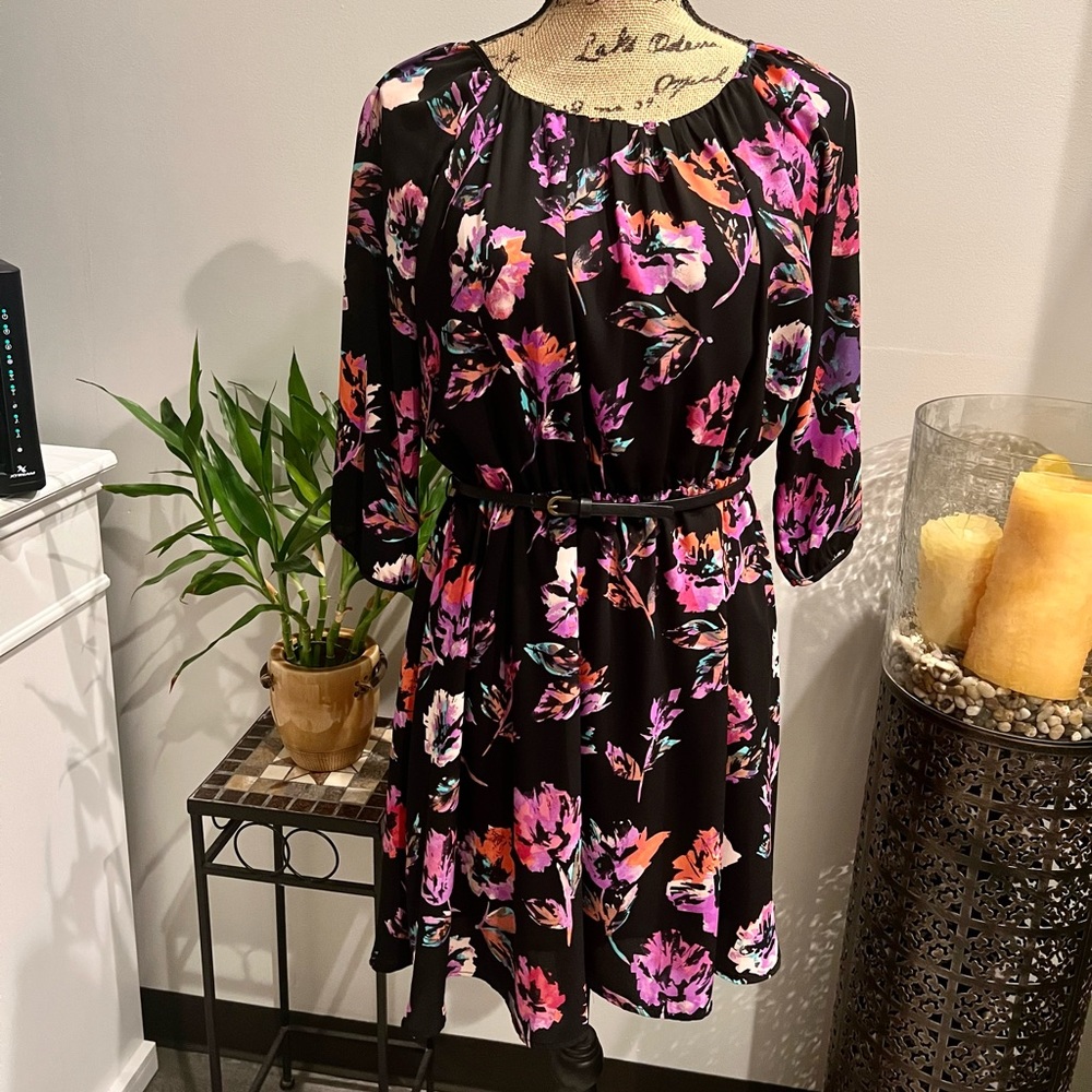 NWT floral dress with black belt